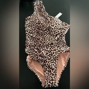 J.CREW One Shoulder Rouched Bathing Suit in Animal Print. Size 8. NWT!!